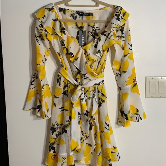 Lemon Pattern Ruffle Mini Dress 